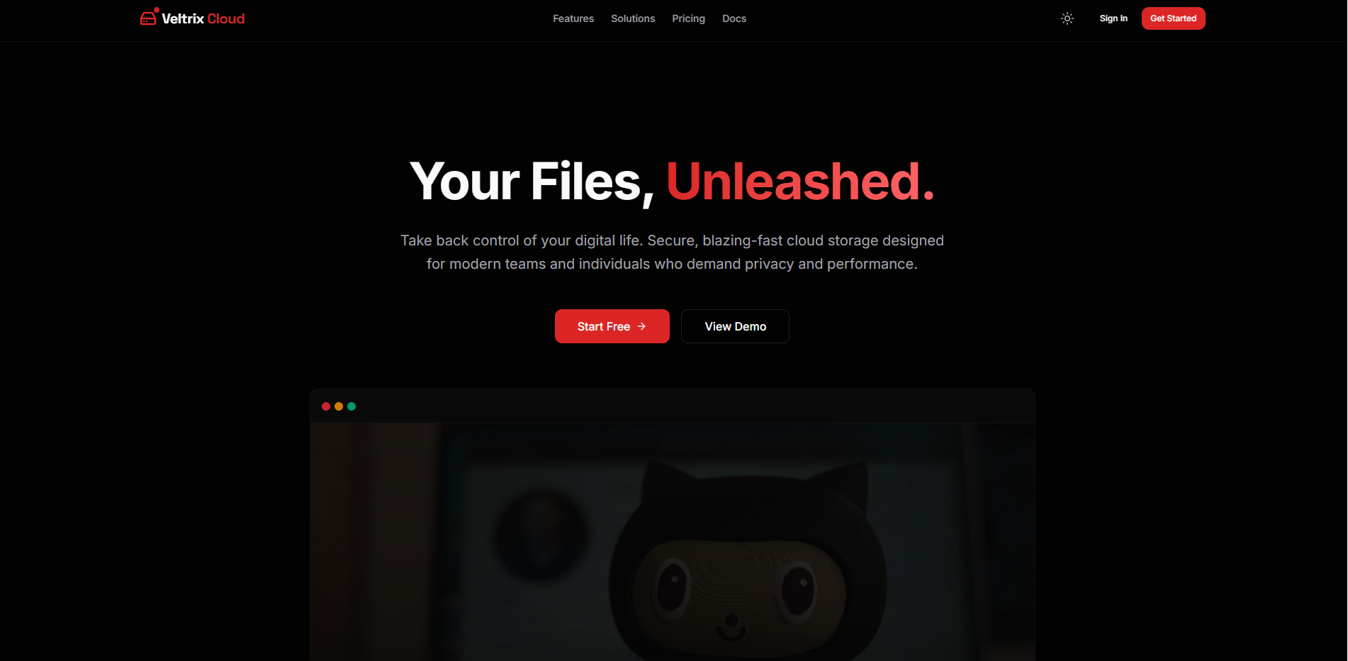 Veltrix Cloud public landing page